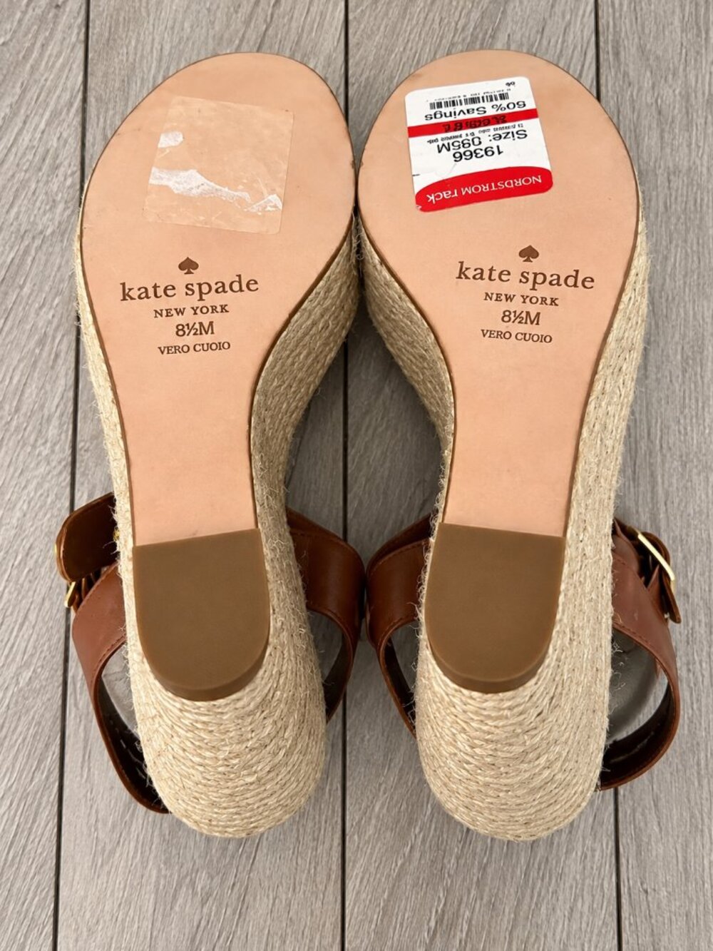 Kate Spade Luxe Studded Leather Espadrille Wedges Brown 8.5 NWOB - Picture 4 of 5